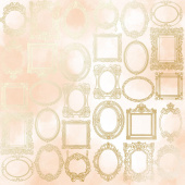 лист односторонней бумаги с фольгированием, дизайн golden frames, color beige watercolor, 30,5см х 30,5см