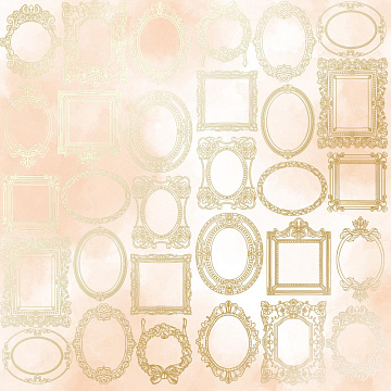 Sheet of single-sided paper with gold foil embossing, pattern "Golden Frames, color Beige watercolor"