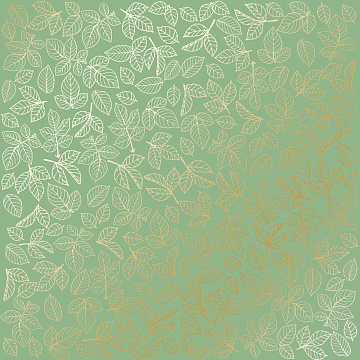 Sheet of single-sided paper with gold foil embossing, pattern "Golden Rose leaves, color Avocado"