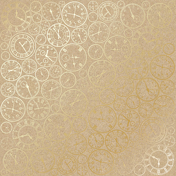 Blatt einseitiges Papier mit Goldfolienprägung, Muster Golden Clocks Kraft 12"x12"