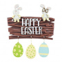 Drewniany zestaw do kolorowania, płytka do zawieszenia "Happy Easter" z zabawnymi króliczkami i dekoracjami wielkanocnymi, #017
