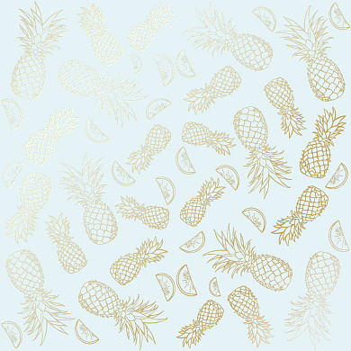 лист односторонней бумаги с фольгированием, дизайн golden pineapple blue, 30,5см х 30,5 см