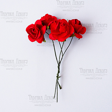 Bouquet of small rose flowers, color Red, 4pcs