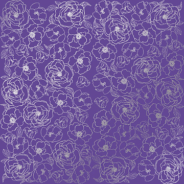 Einseitig bedrucktes Blatt Papier mit Silberfolie, Muster Silver Pion, Farbe Lavendel 12"x12"