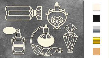 Chipboard embellishments set, Vintage perfume bottles #584