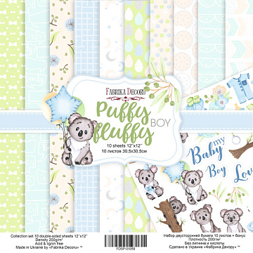 Double-sided scrapbooking paper set Puffy Fluffy Boy 12"x12" 10 sheets