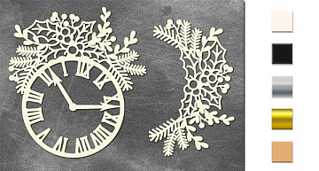 Chipboards set Clock with mistletoe and holly #1  #655