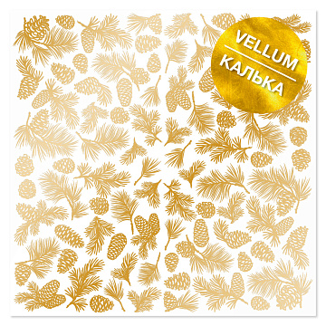 Gold foil vellum sheet, pattern Golden Pine cones 12"x12"