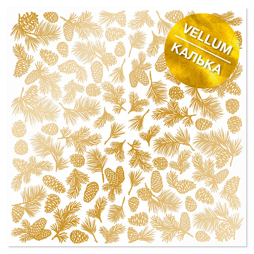 Gold foil vellum sheet, pattern Golden Pine cones 29.7cm x 30.5cm