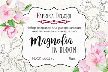 Zestaw pocztówek "Magnolia in bloom" do kolorowania atramentem akwarelowym RU