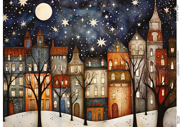 Decoupage Card Cozy houses-2, #0919, 29.7x42cm