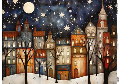 Decoupage Card Cozy houses-2, #0919, 29.7x42cm