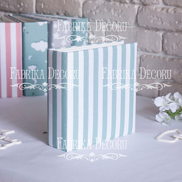 Blank album with a soft fabric cover Minty white stripes 20cm х 20cm