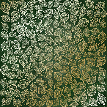 Sheet of single-sided paper with gold foil embossing, pattern Golden Leaves mini, color Dark green aquarelle