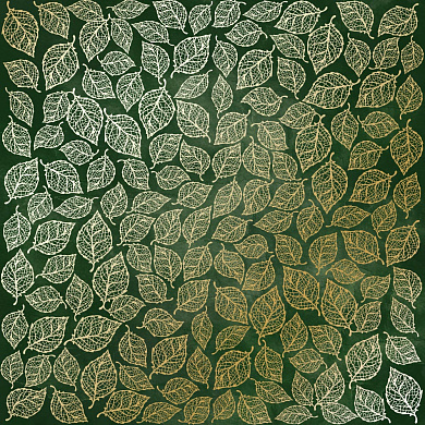 лист односторонней бумаги с фольгированием, дизайн golden leaves mini, dark green aquarelle, 30,5см х 30,5см