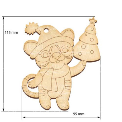 Figurine for painting and decorating #404 "Tiger cub with a new year tree" - 2