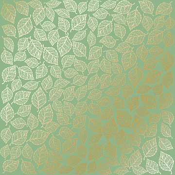 Sheet of single-sided paper with gold foil embossing, pattern Golden Leaves mini, color Avocado"