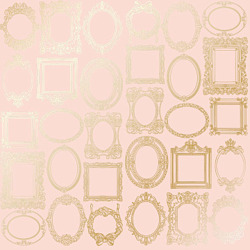 Sheet of single-sided paper with gold foil embossing, pattern "Golden Frames Peach"