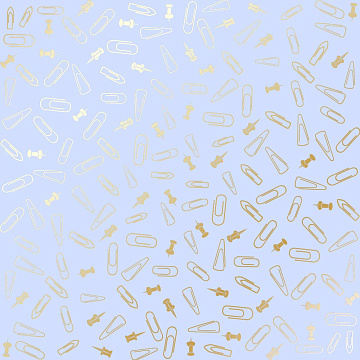 Sheet of single-sided paper with gold foil embossing, pattern Golden Drawing pins and paperclips, color Purple