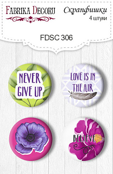 Set of 4pcs flair buttons for scrabooking "Mind Flowers 3" #306