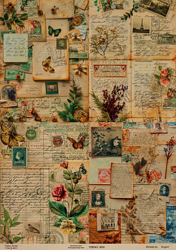 Kraft decoupage paper, 29,7x29,7 cm, "Botany Vintage", #0050