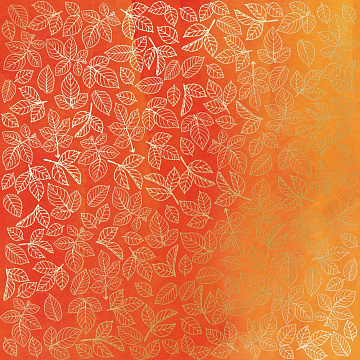 Sheet of single-sided paper with gold foil embossing, pattern "Golden Rose leaves, color Yellow-orange aquarelle"