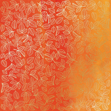 лист односторонней бумаги с фольгированием, дизайн golden rose leaves, yellow-orange aquarelle, 30,5см х 30,5см