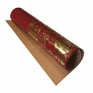 Piece of PU leather for bookbinding with gold pattern Golden Peony Passion, color Wine red, 50cm x 25cm