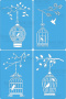 A set of mini stencils for crafts 4pcs 15x10cm "Birds in cages" #151