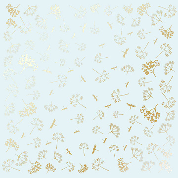 Sheet of single-sided paper with gold foil embossing, pattern Golden Dill Mint, 12"x12"