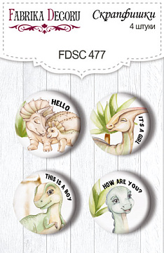 Set of 4pcs flair buttons for scrabooking Dinosauria EN #477