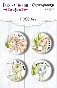 Set mit 4 Flair-Buttons zum Scrapbooking von Dinosauria EN #477