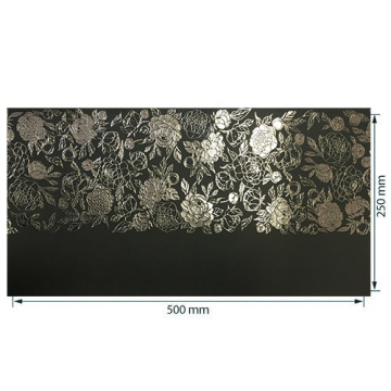 отрез кожзама с тиснением серебряной фольгой, дизайн silver peony passion, color black, 50см х 25см - 2