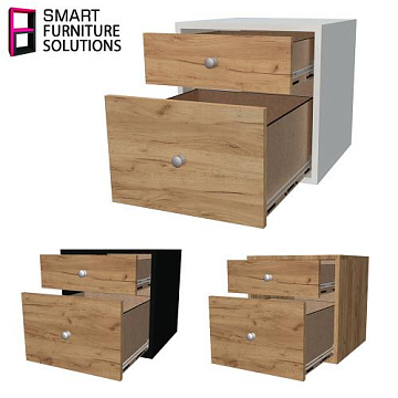 Cabinet with two drawers 0,7:0,3, Fronts Golden Oak, 400mm x 400mm x 400mm