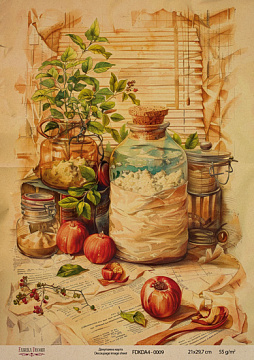 Kraft Decoupage Papier 21x29,7cm, “Botanica Vintage”, #0009