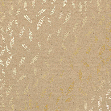 Arkusz papieru jednostronnego wytłaczanego złotą folią, wzór Złote Piórko, Kraft, 30,5x30,5cm 