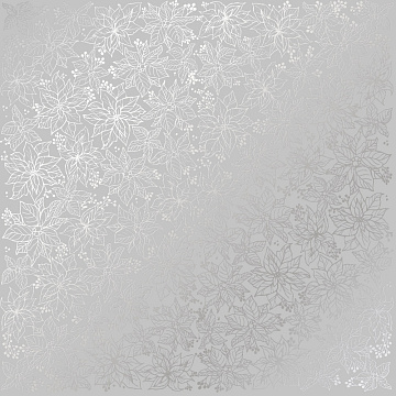 Sheet of single-sided paper embossed with silver foil, pattern Silver Poinsettia Gray 12"x12"