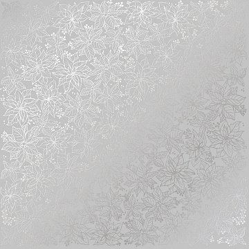Sheet of single-sided paper embossed with silver foil, pattern Silver Poinsettia Gray 12"x12"