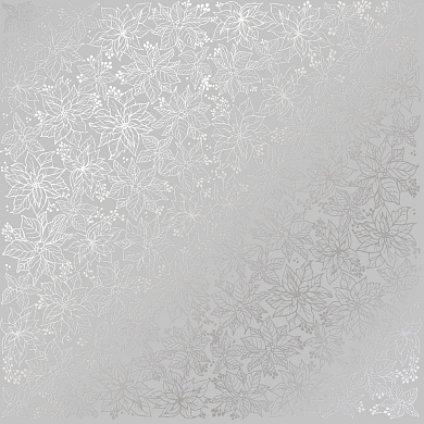 лист односторонней бумаги с серебряным тиснением, дизайн silver poinsettia gray, 30,5см х 30,5см