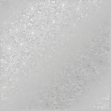 лист односторонней бумаги с серебряным тиснением, дизайн silver poinsettia gray, 30,5см х 30,5см