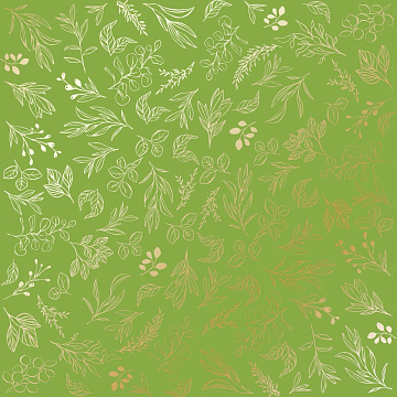 Sheet of single-sided paper with gold foil embossing, pattern "Golden Branches, color Bright green"