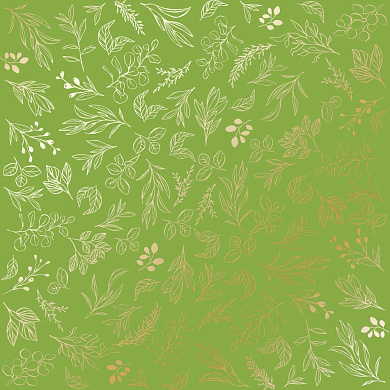 лист односторонней бумаги с фольгированием, дизайн golden branches, bright green, 30,5см х 30,5см