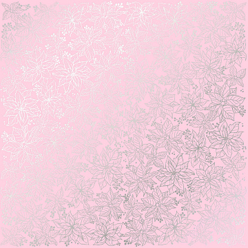 Arkusz papieru jednostronnego wytłaczanego srebrną folią, wzór  Silver Poinsettia Pink 12 "x 12"