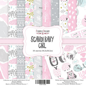 Double-sided scrapbooking paper set Scandi Baby Girl 12"x12" 10 sheets