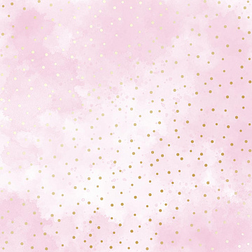 Sheet of single-sided paper with gold foil embossing, pattern Golden Drops, color Pink shabby watercolor, 12"x12" 