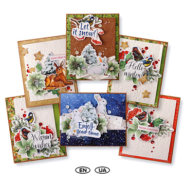Zestaw DIY do stworzenia 6 kartek okolicznościowych "Hello Winter", 12 cm x 15 cm