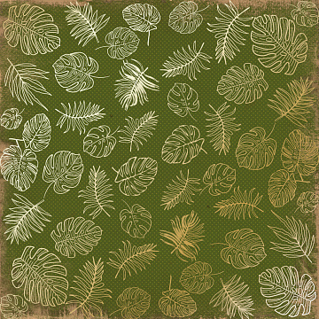 Sheet of single-sided paper with gold foil embossing, pattern Golden Tropical Leaves Botany summer 1, 12"x12"