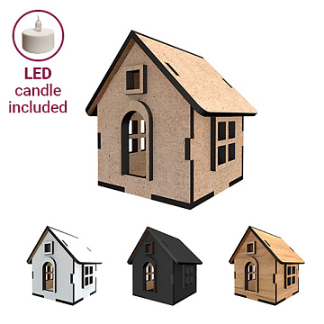 Blank for decorating "House 10" with LED candle included, 68 x 68 x 84 mm, #349