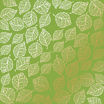 Blatt aus einseitigem Papier mit Goldfolienprägung, Muster Golden Delicate Leaves, Farbe Bright Green, 12"x12"