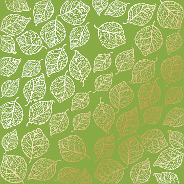 Sheet of single-sided paper with gold foil embossing, pattern Golden Delicate Leaves, color Bright green, 12"x12"